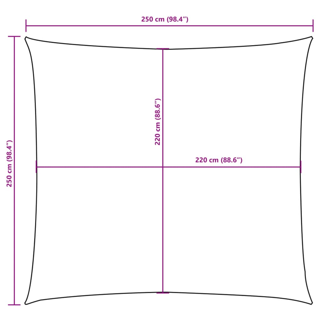 solsejl 2,5x2,5 m firkantet oxfordstof gul