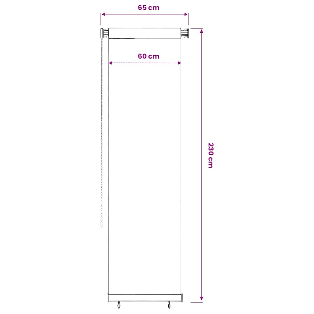 udendørs rullegardin 65 (B) x 230 (H) cm HDPE cremefarvet