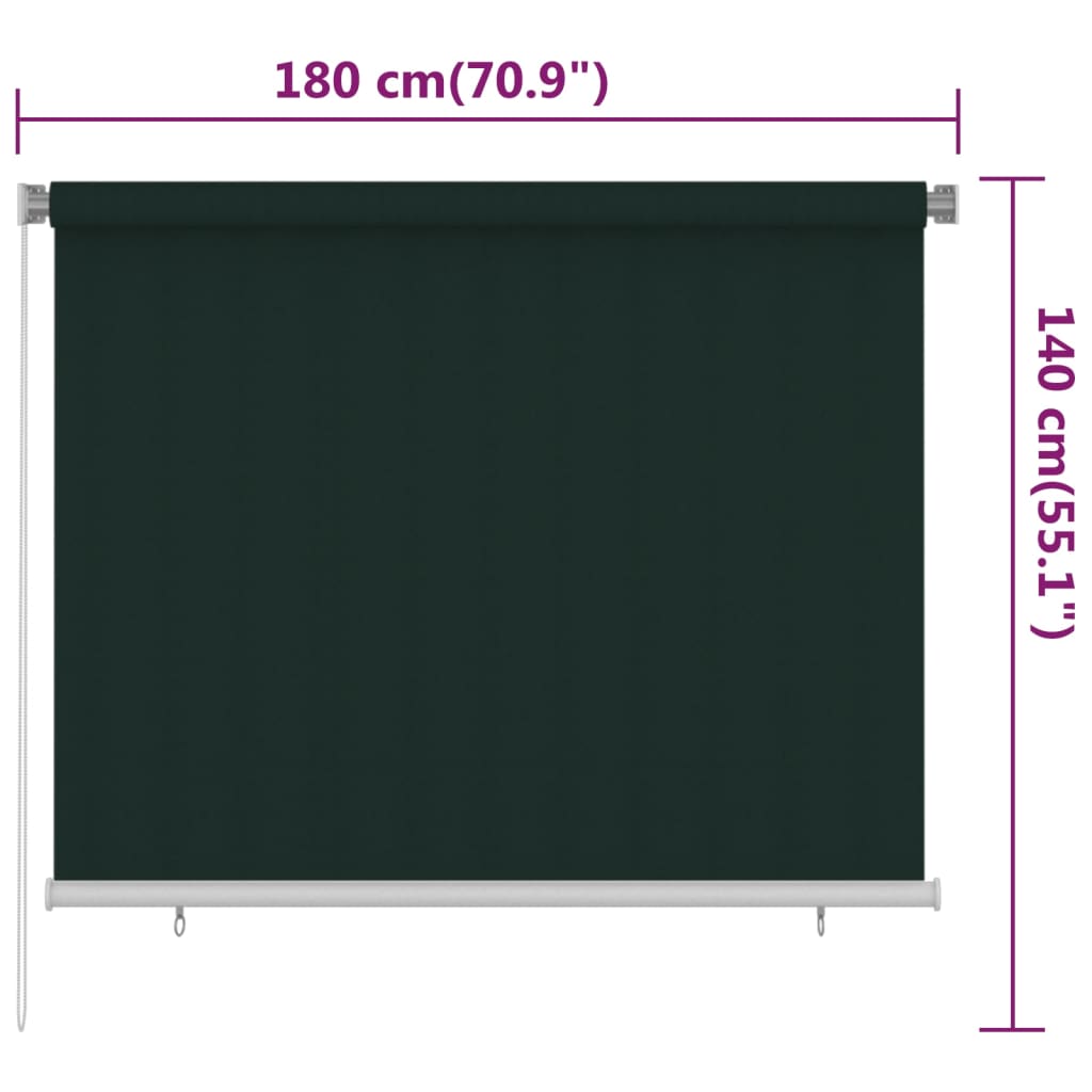 udendørs rullegardin 185 (B) x 140 (H) cm HDPE mørkegrøn