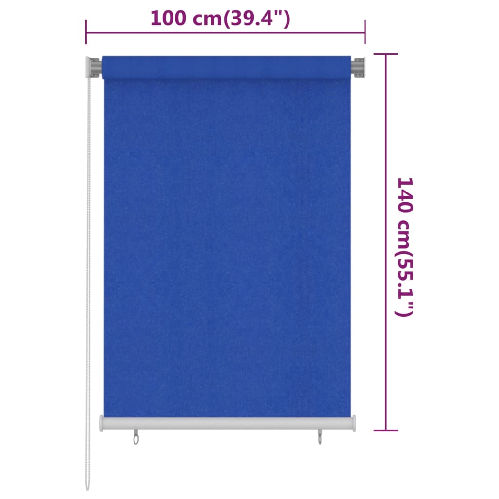 udendørs rullegardin 105 (B) x 140 (H) cm HDPE blå