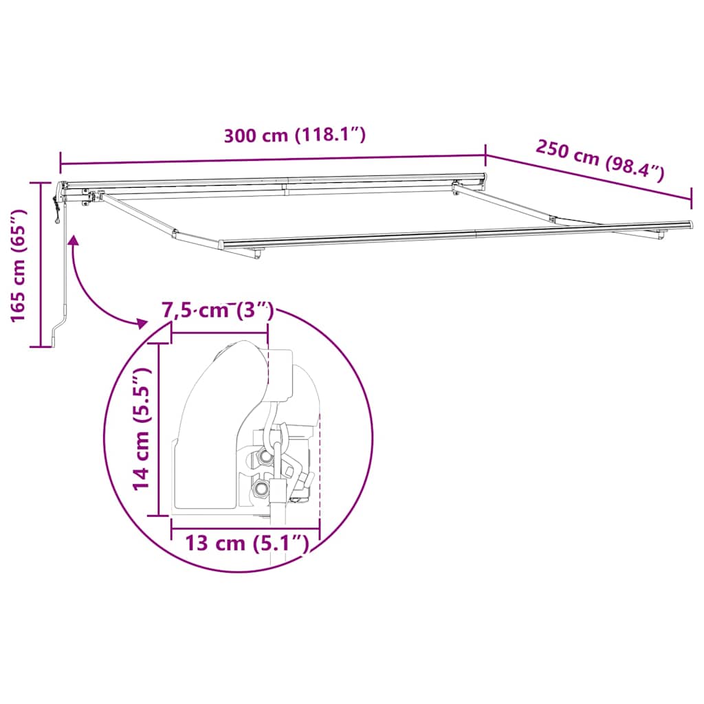 Markiseramme Hvid 300 x 250 cm Aluminium