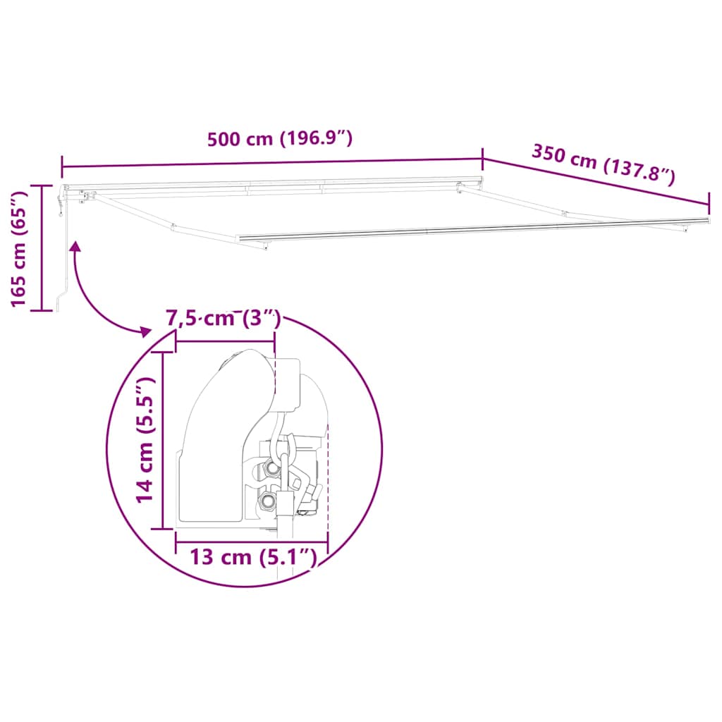 Markiseramme Hvid 500 × 350 cm Aluminium