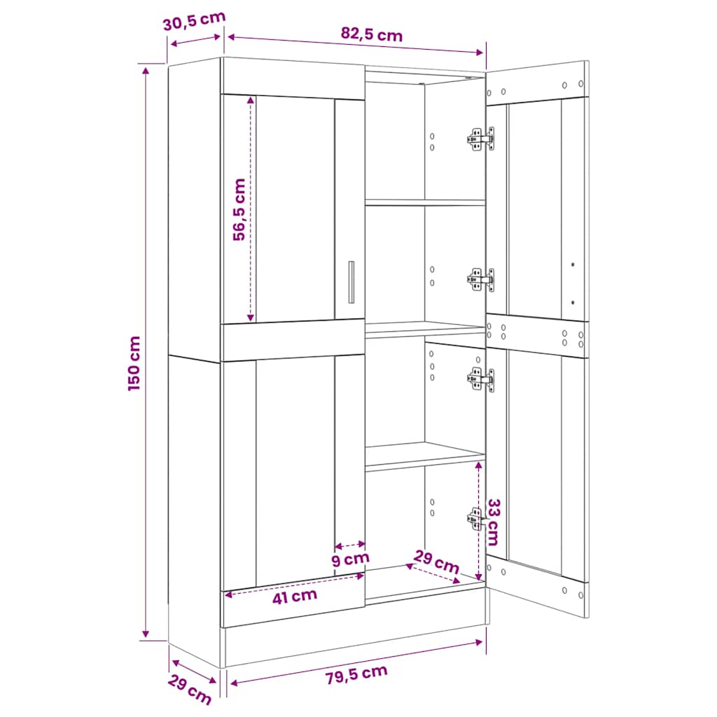 bogreol 82,5x30,5x150 cm konstrueret træ sort
