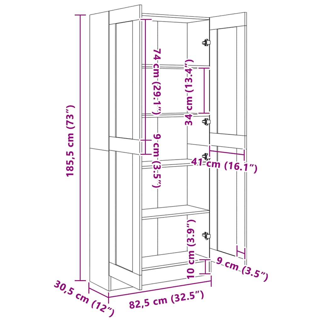 bogskab 82,5x30,5x185,5 cm konstrueret træ sort