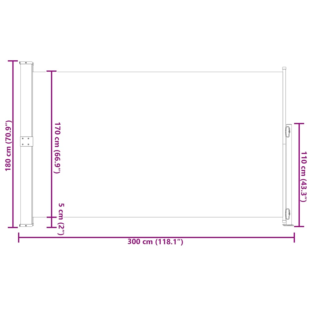sammenrullelig sidemarkise til terrassen 180x314 cm cremefarvet