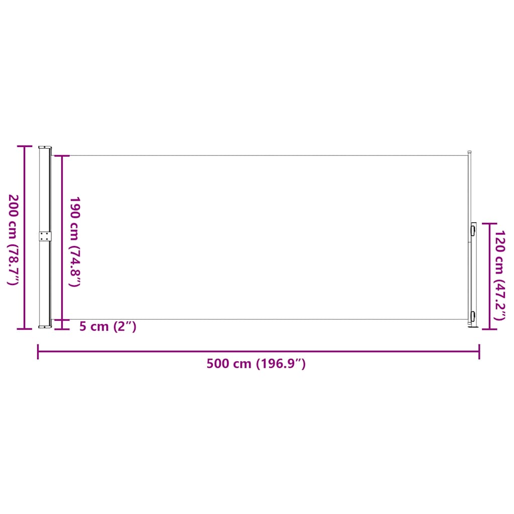 sammenrullelig sidemarkise til terrassen 200x514 cm grå