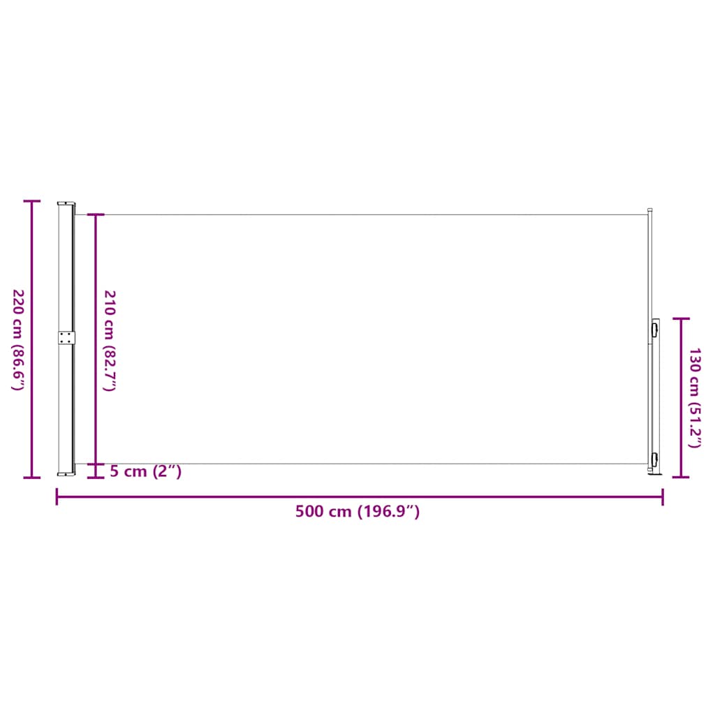 sammenrullelig sidemarkise til terrassen 220x514 cm sort