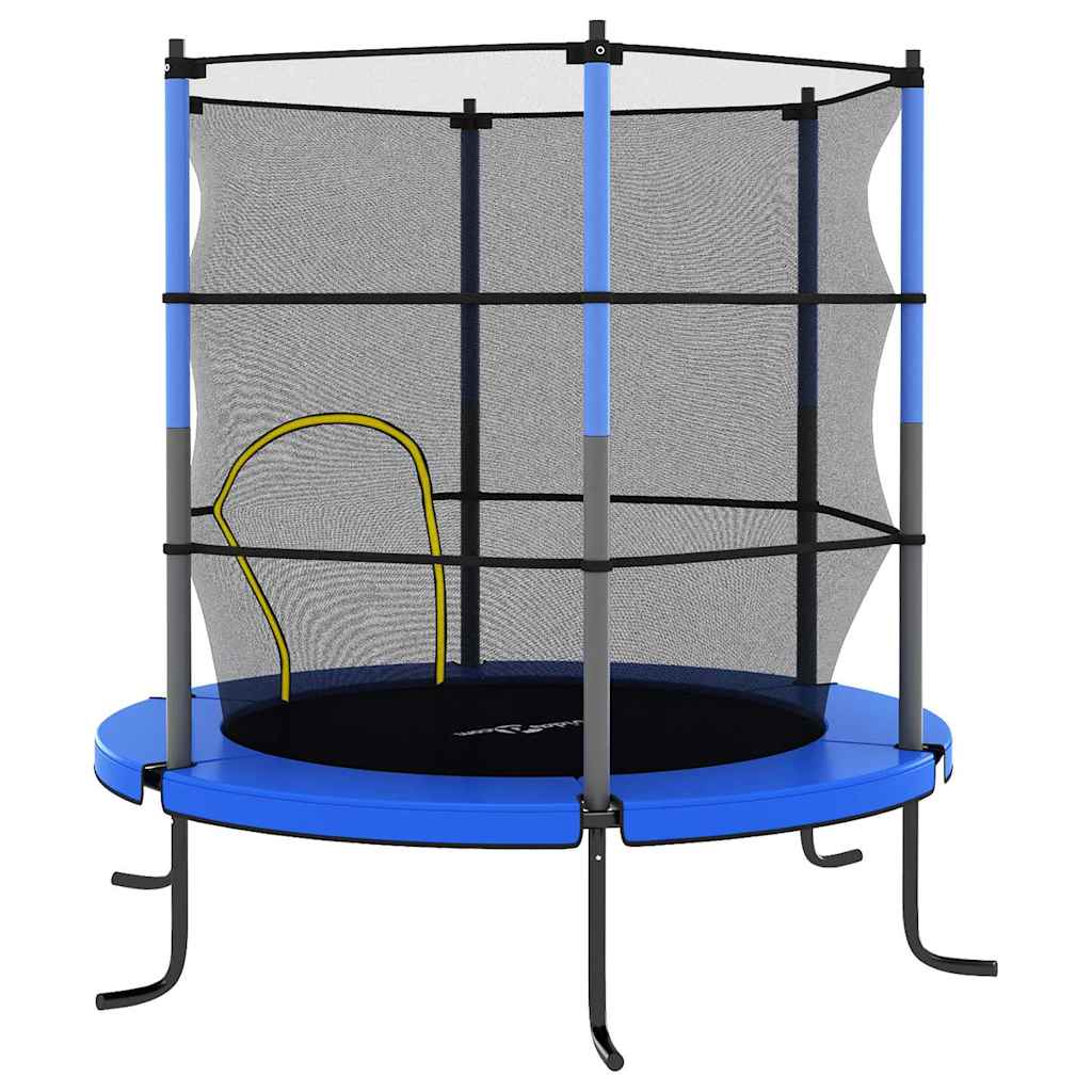 trampolinsæt med sikkerhedsnet 140x160 cm rund blå