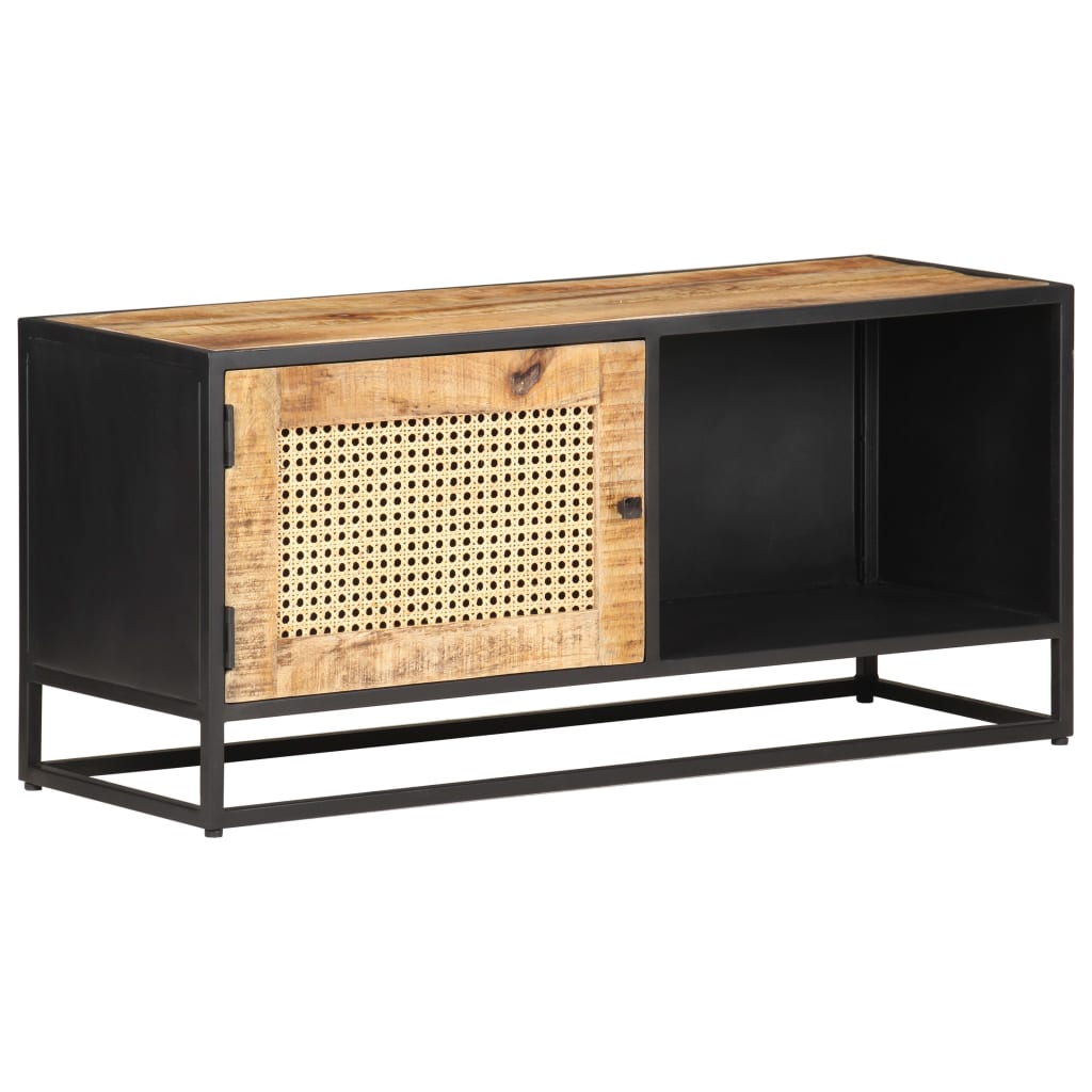 tv-skab 90x30x40 cm ru mangotræ og naturlig rørflet
