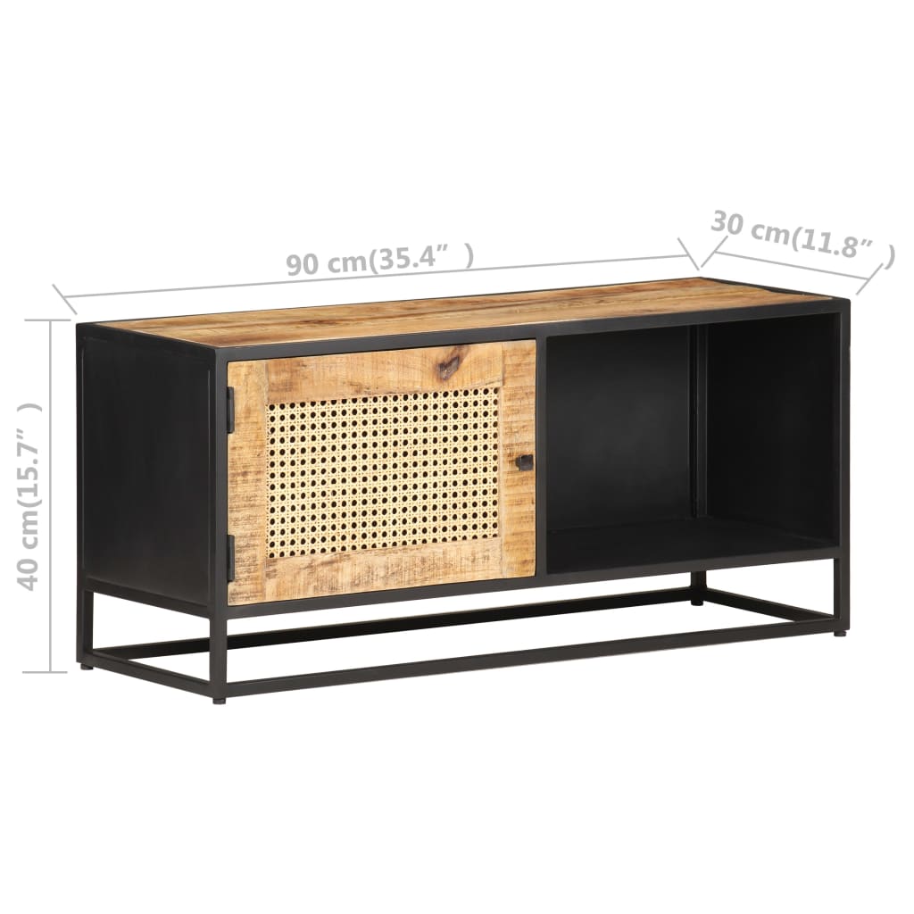 tv-skab 90x30x40 cm ru mangotræ og naturlig rørflet