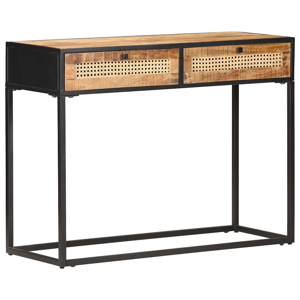konsolbord 100x35x75 cm ru mangotræ og naturligt rørflet