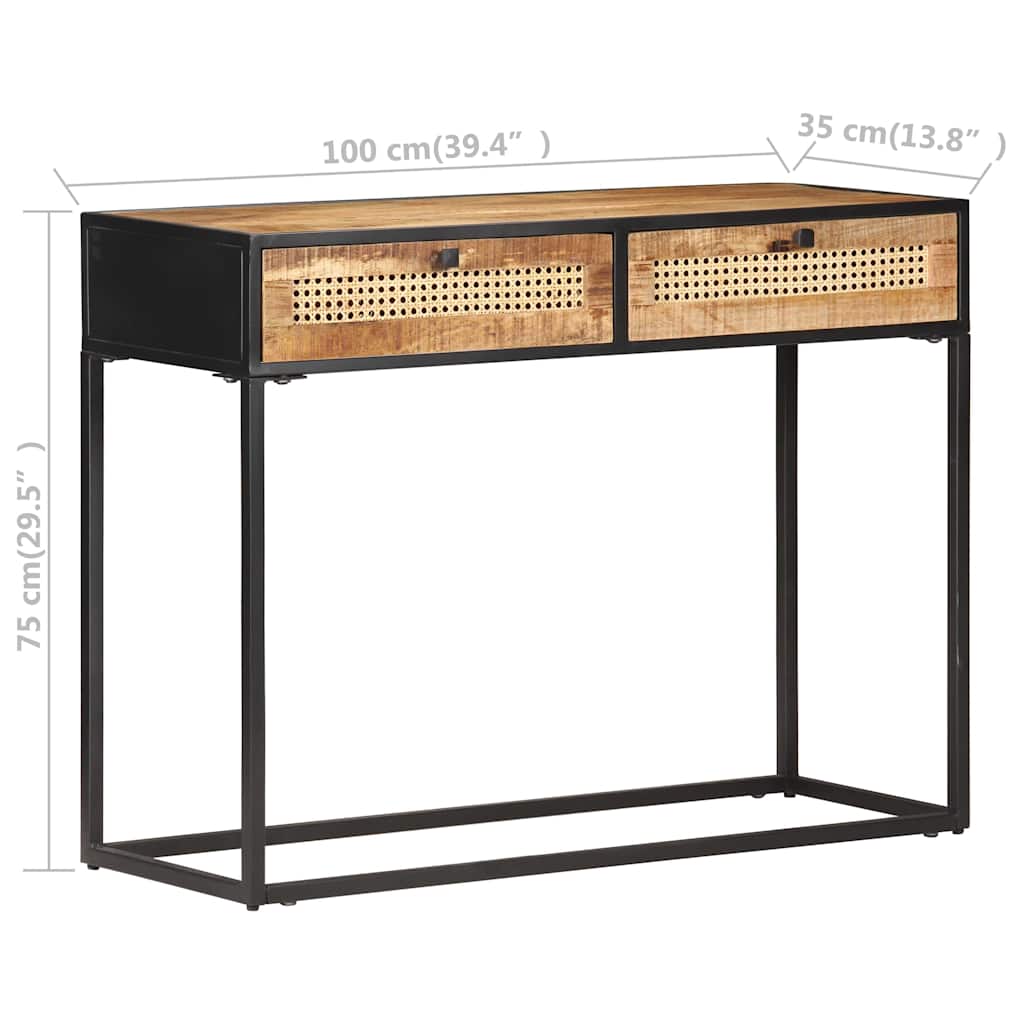 konsolbord 100x35x75 cm ru mangotræ og naturligt rørflet