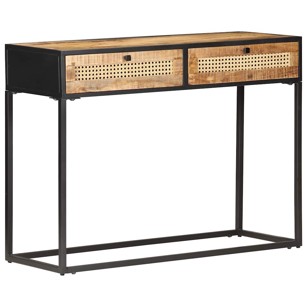 konsolbord 100x35x75 cm ru mangotræ og naturligt rørflet
