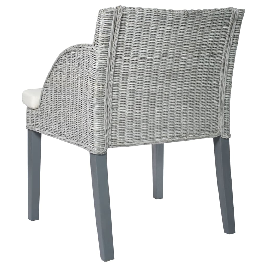 spisebordsstol med hynde naturlig rattan grå