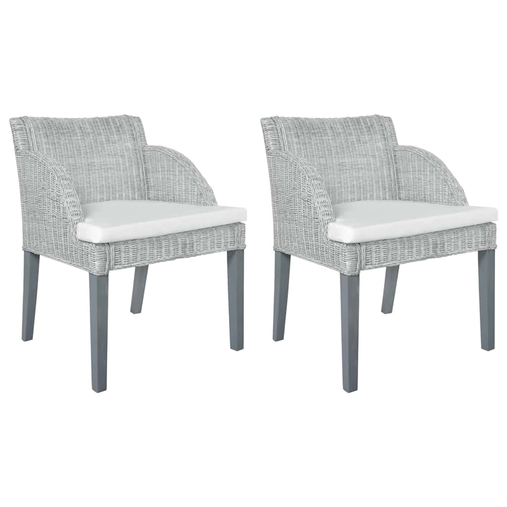 spisebordsstole 2 stk. med hynder naturlig rattan grå