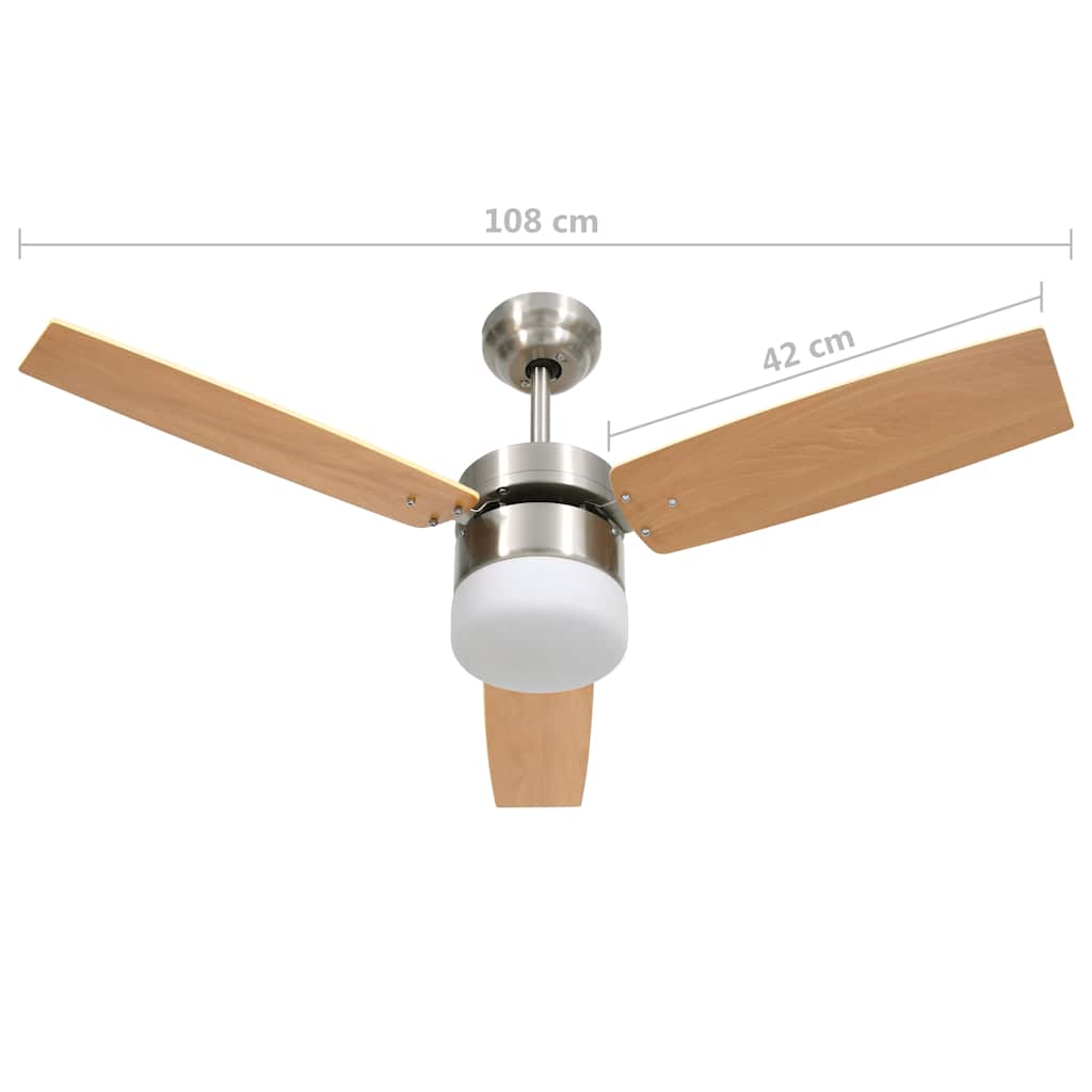 loftventilator med lys og fjernbetjening 108 cm lysebrun