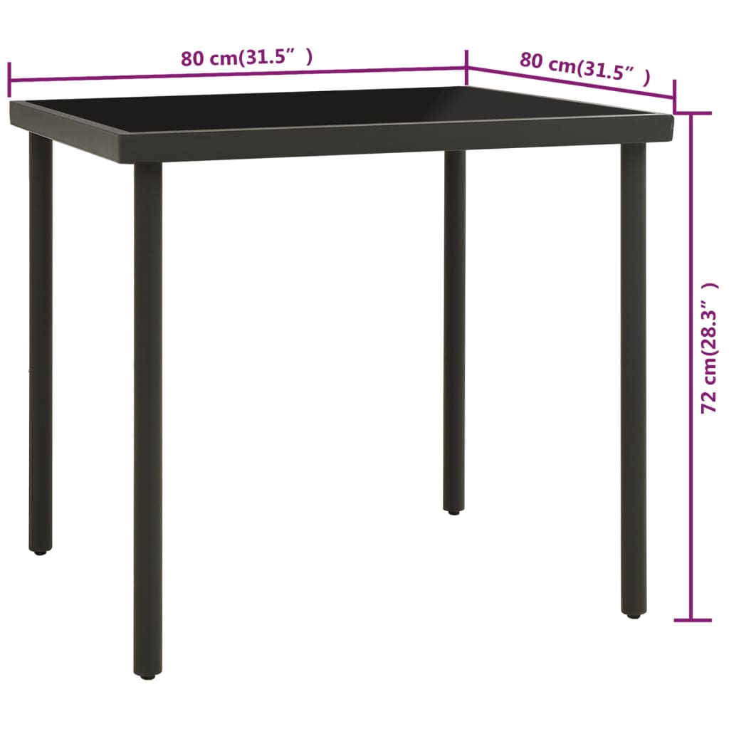 havebord 80x80x72 cm glas og stål antracitgrå