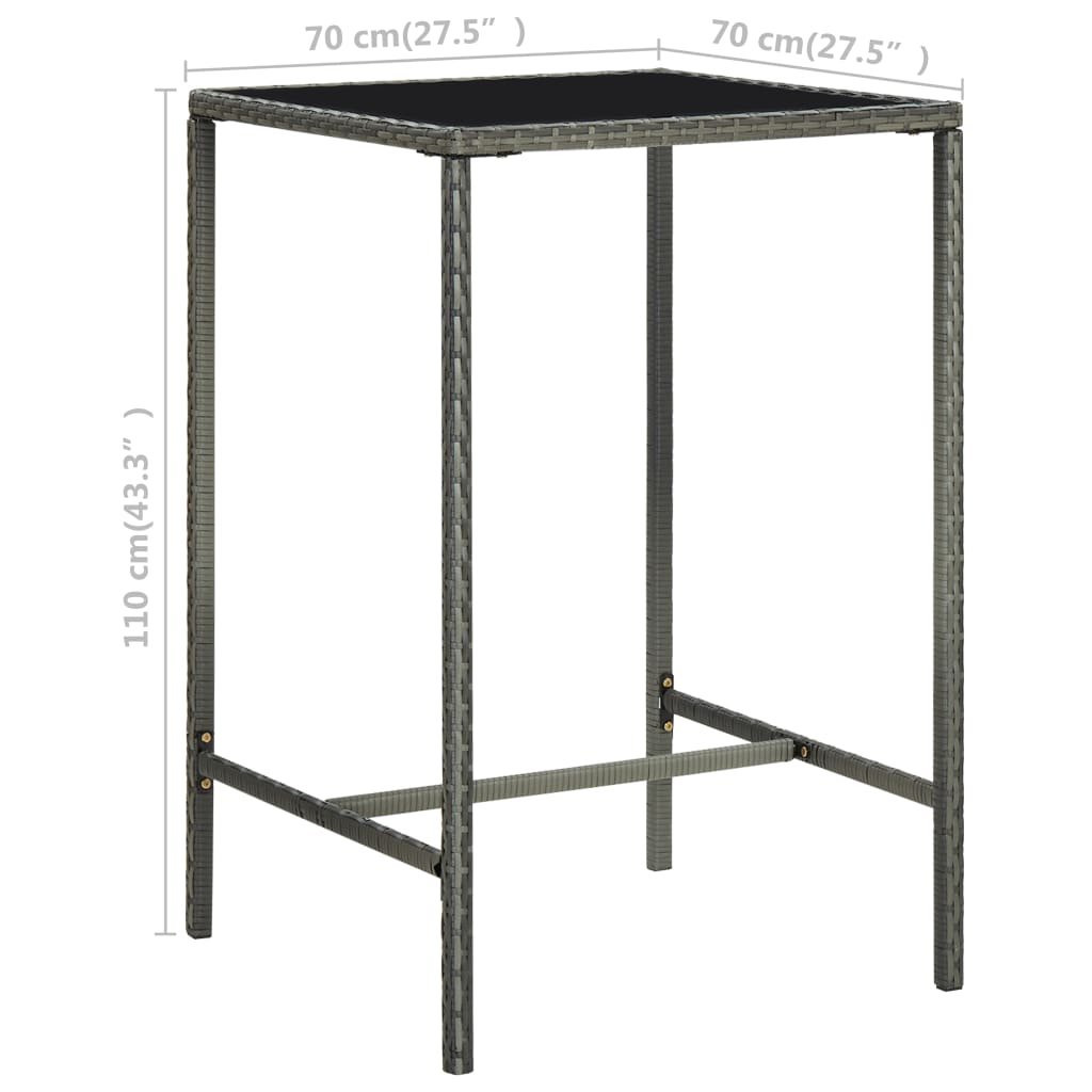 barbord til haven 70x70x110 cm polyrattan og glas grå