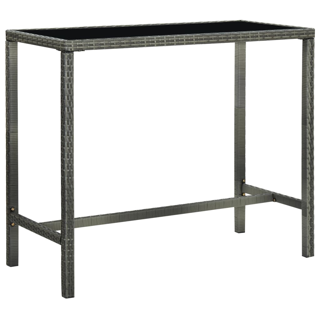 barbord til haven 130x60x110 cm polyrattan og glas grå