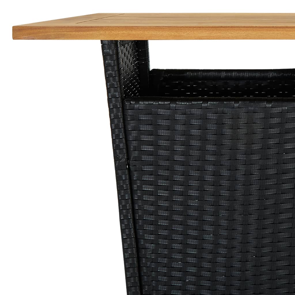 barbord 60x60x110 cm polyrattan og massivt akacietræ sort