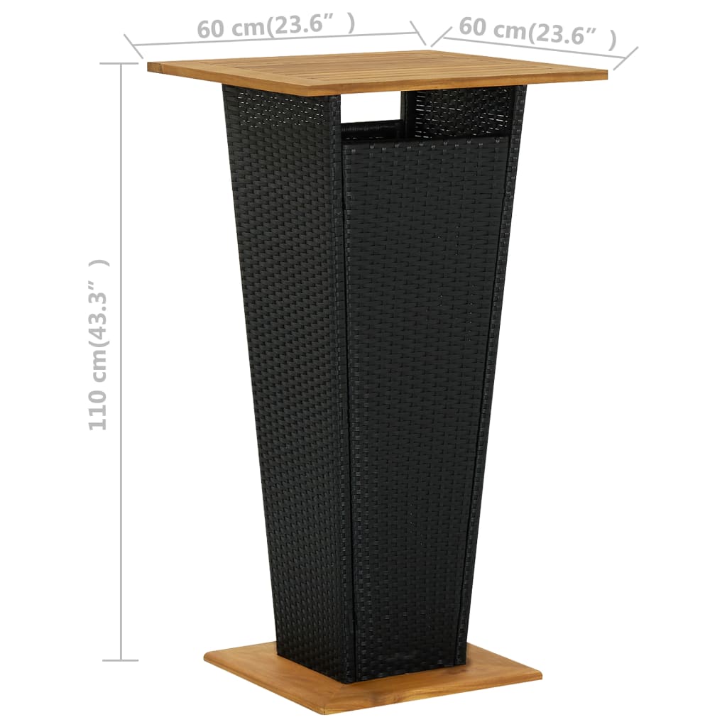 barbord 60x60x110 cm polyrattan og massivt akacietræ sort