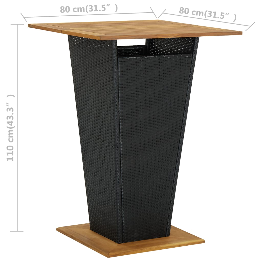 barbord 80x80x110 cm polyrattan og massivt akacietræ sort