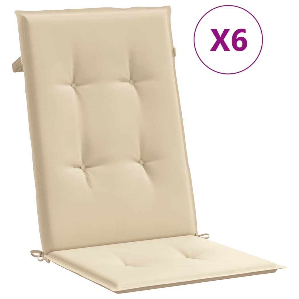 stolehynder m. høj ryg 6 stk. 120x50x3 cm stof beige