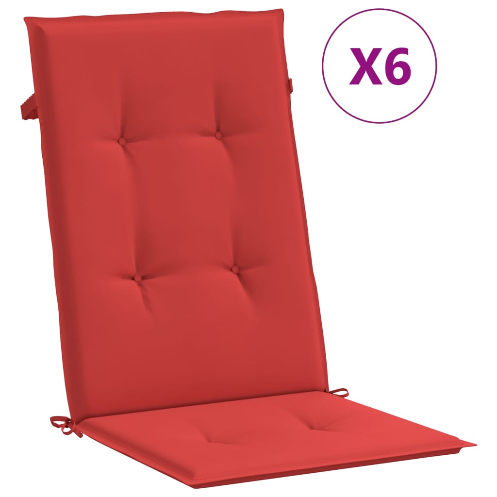 stolehynder m. høj ryg 6 stk. 120x50x3 cm stof rød