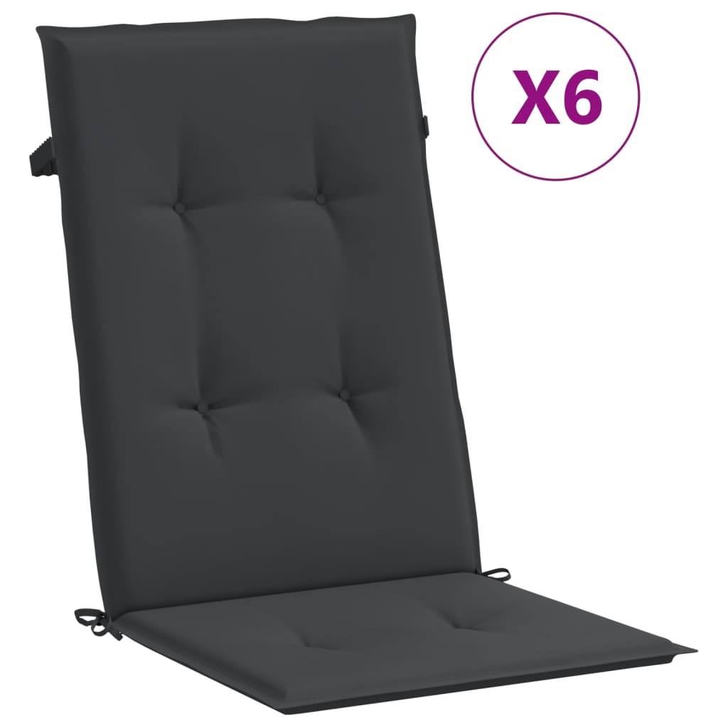 stolehynder m. høj ryg 6 stk. 120x50x3 cm stof sort