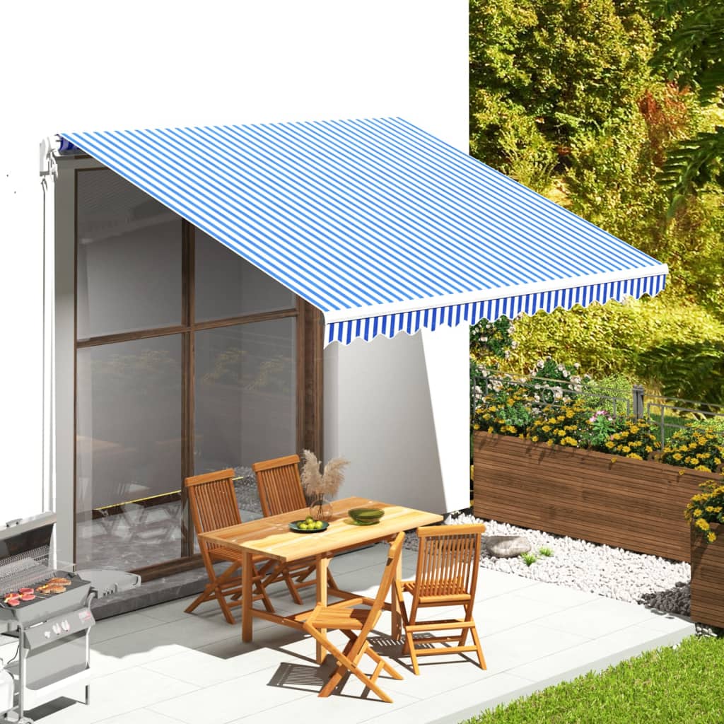 udskiftningsdug til markise 400x350 cm polyester blå og hvid