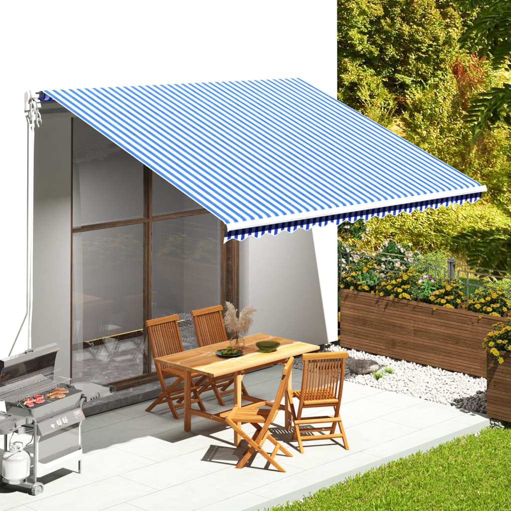udskiftningsdug til markise 450x350 cm polyester blå og hvid