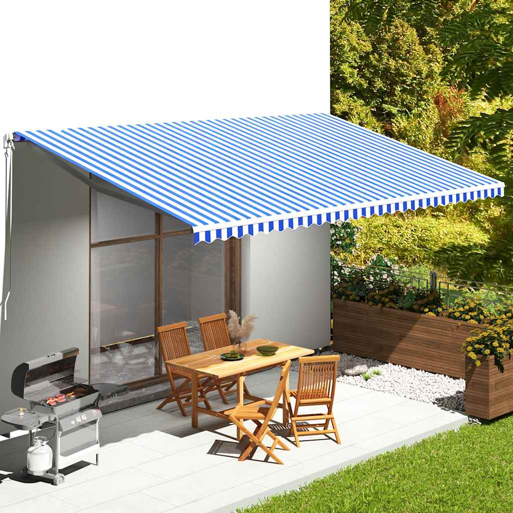 udskiftningsdug til markise 600x350 cm polyester blå og hvid