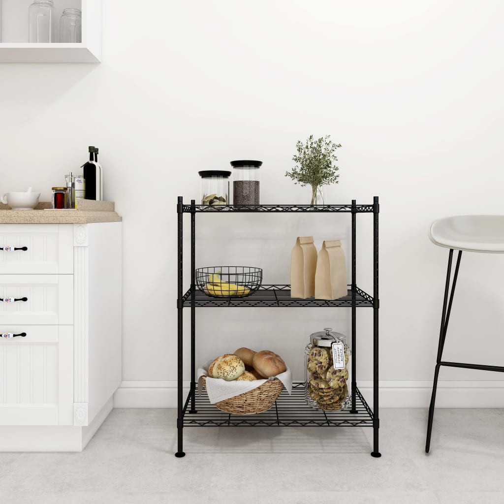 opbevaringsstativ med 3 hylder 60x35x76 cm 150 kg sort