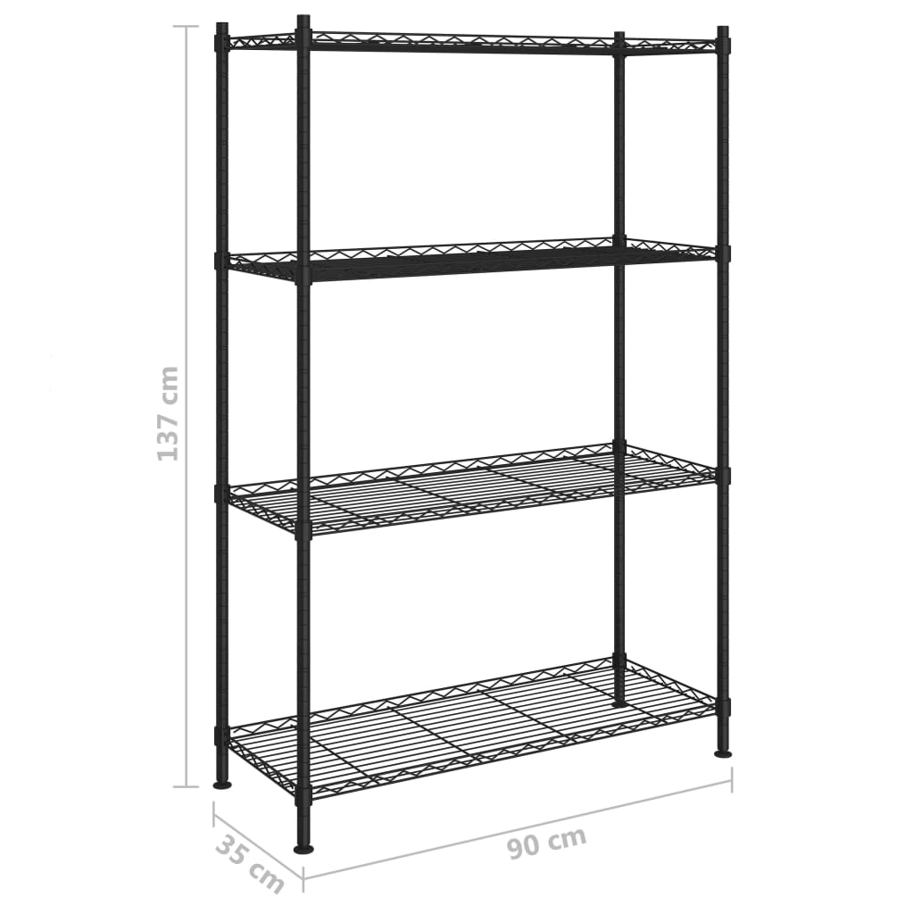 opbevaringsstativ med 4 hylder 90x35x137 cm 200 kg sort