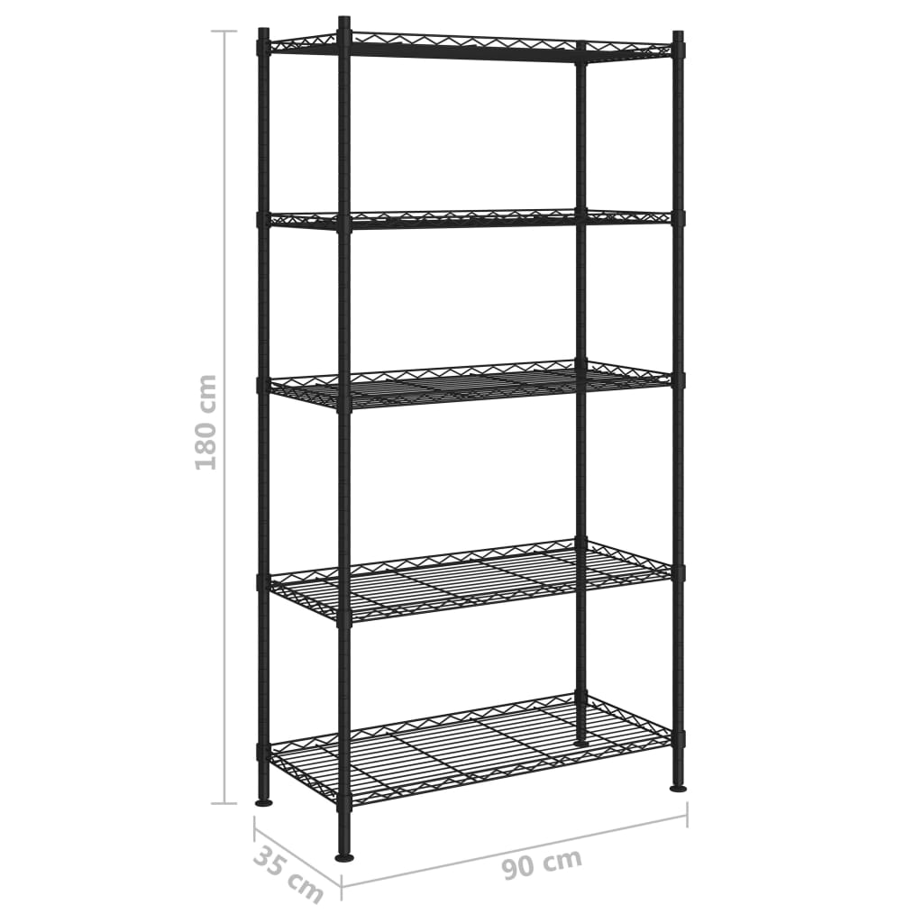 opbevaringsstativ med 5 hylder 90x35x180 cm 250 kg sort