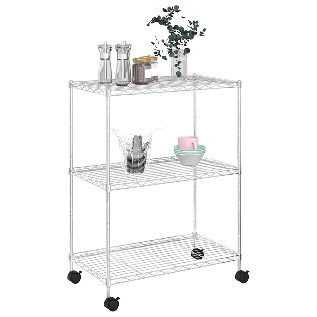 opbevaringsstativ med 3 hylder og hjul 60x35x81 cm 150 kg krom