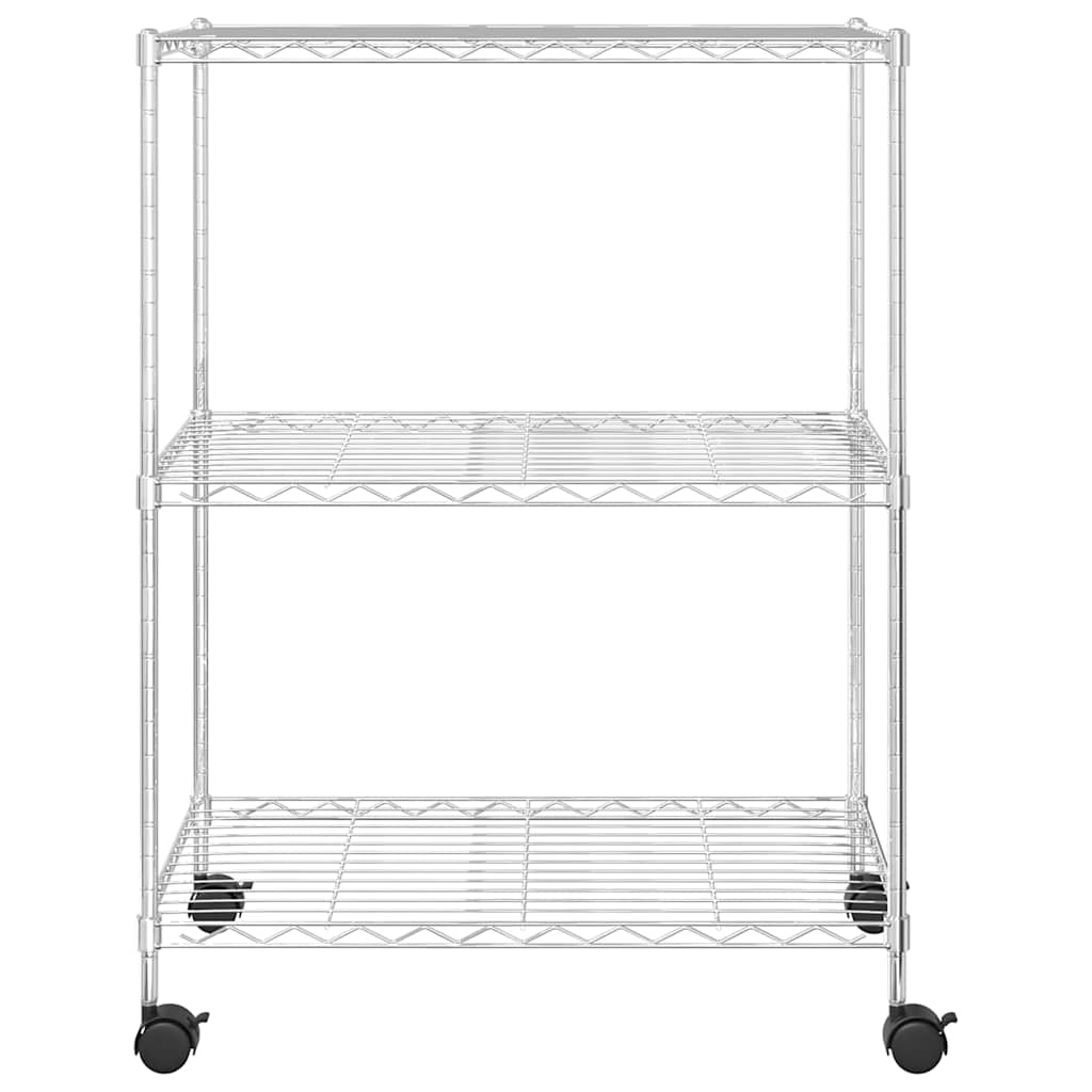 opbevaringsstativ med 3 hylder og hjul 60x35x81 cm 150 kg krom