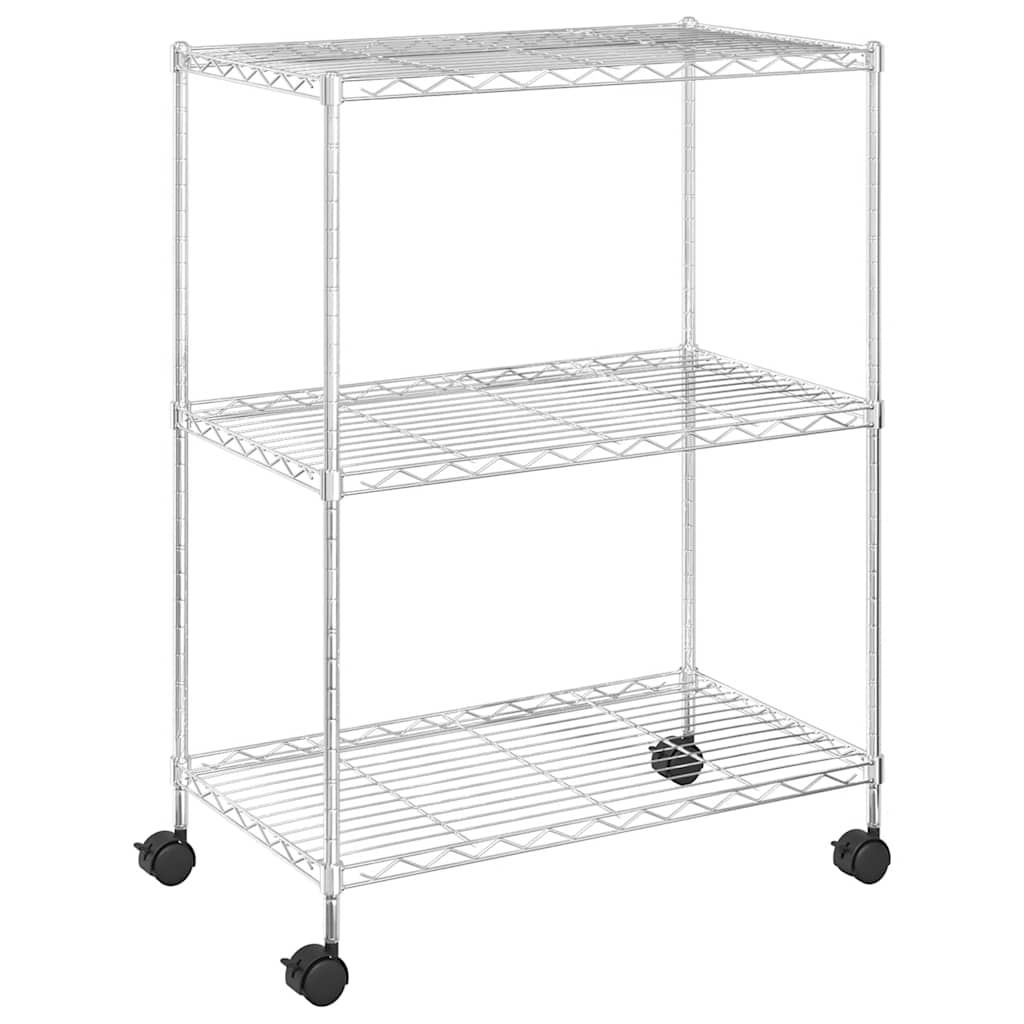 opbevaringsstativ med 3 hylder og hjul 60x35x81 cm 150 kg krom