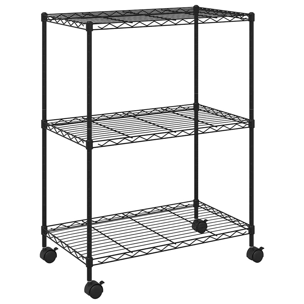 opbevaringsstativ med 3 hylder og hjul 60x35x81 cm 150 kg sort