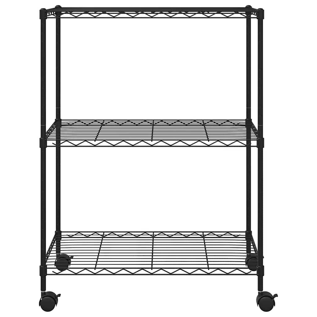 opbevaringsstativ med 3 hylder og hjul 60x35x81 cm 150 kg sort