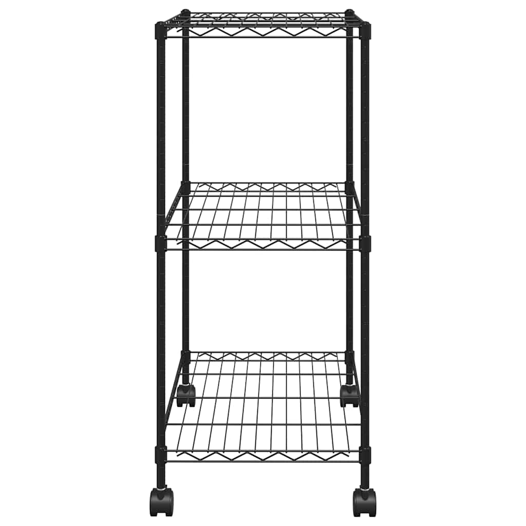 opbevaringsstativ med 3 hylder og hjul 60x35x81 cm 150 kg sort