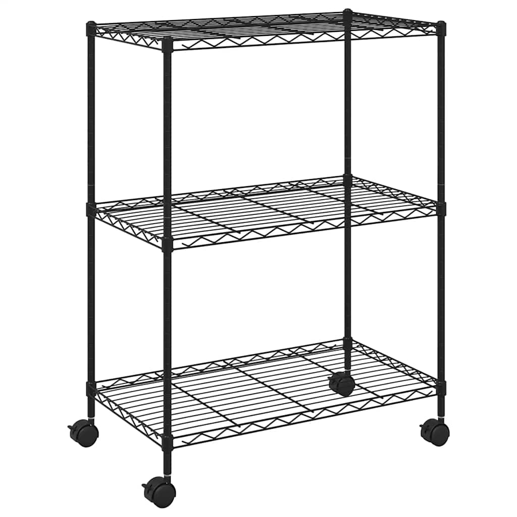 opbevaringsstativ med 3 hylder og hjul 60x35x81 cm 150 kg sort