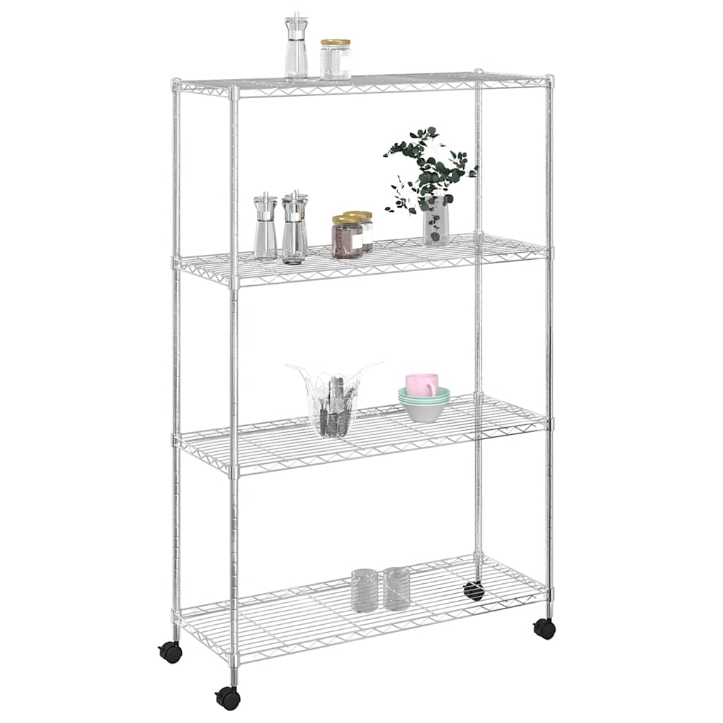 opbevaringsstativ med hjul 90x35x142 cm 200 kg 4 niveauer krom