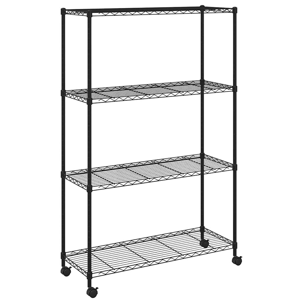 opbevaringsstativ med 4 hylder og hjul 90x35x142 cm 200 kg sort