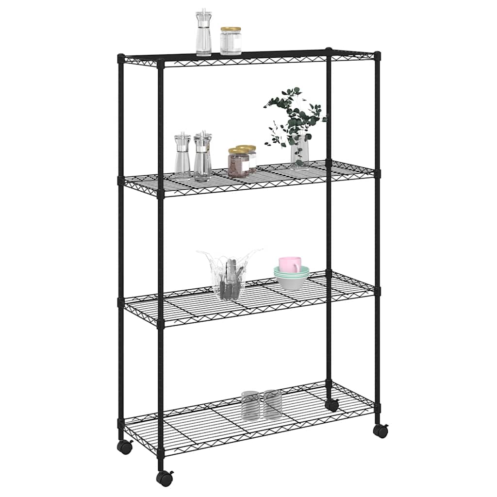 opbevaringsstativ med 4 hylder og hjul 90x35x142 cm 200 kg sort