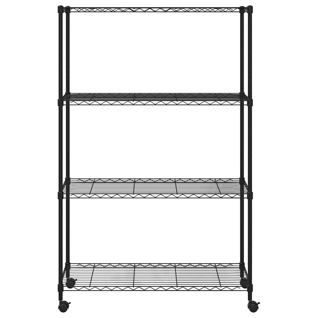 opbevaringsstativ med 4 hylder og hjul 90x35x142 cm 200 kg sort