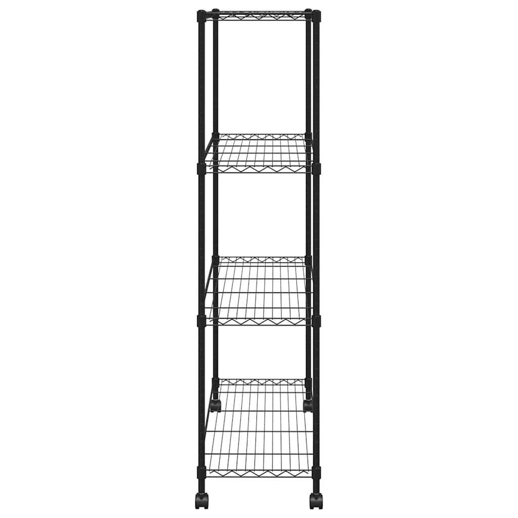 opbevaringsstativ med 4 hylder og hjul 90x35x142 cm 200 kg sort