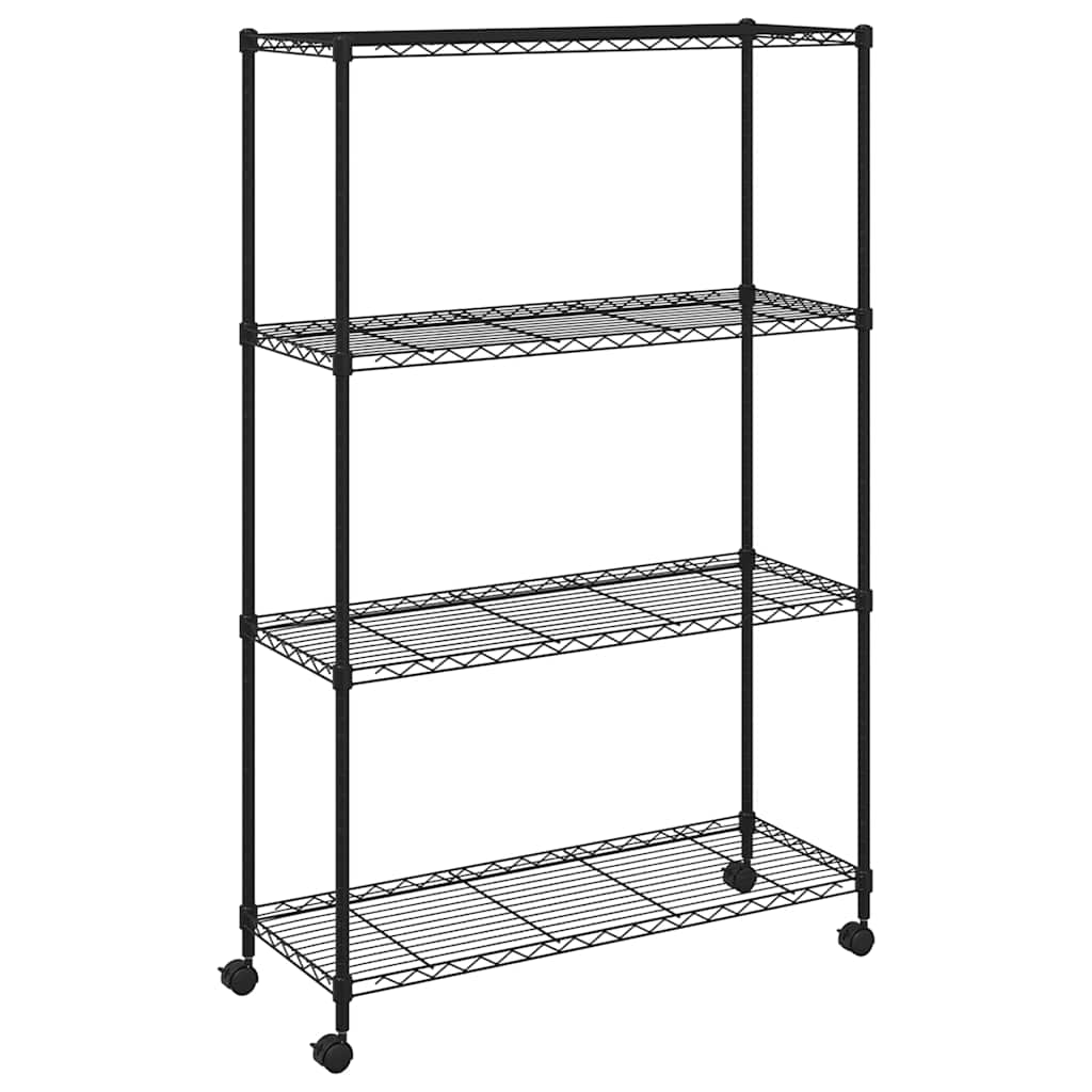 opbevaringsstativ med 4 hylder og hjul 90x35x142 cm 200 kg sort