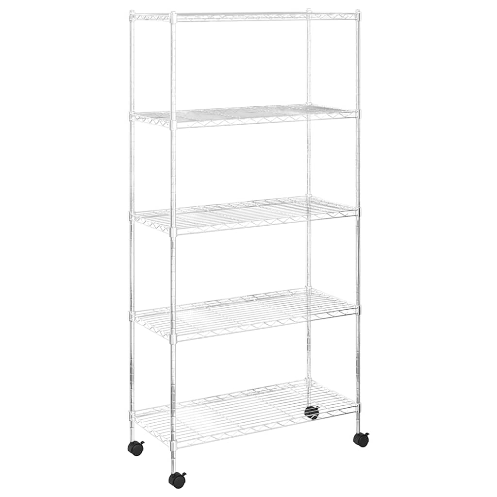 opbevaringsreol med 5 hylder og hjul 75x35x155 cm 250 kg krom