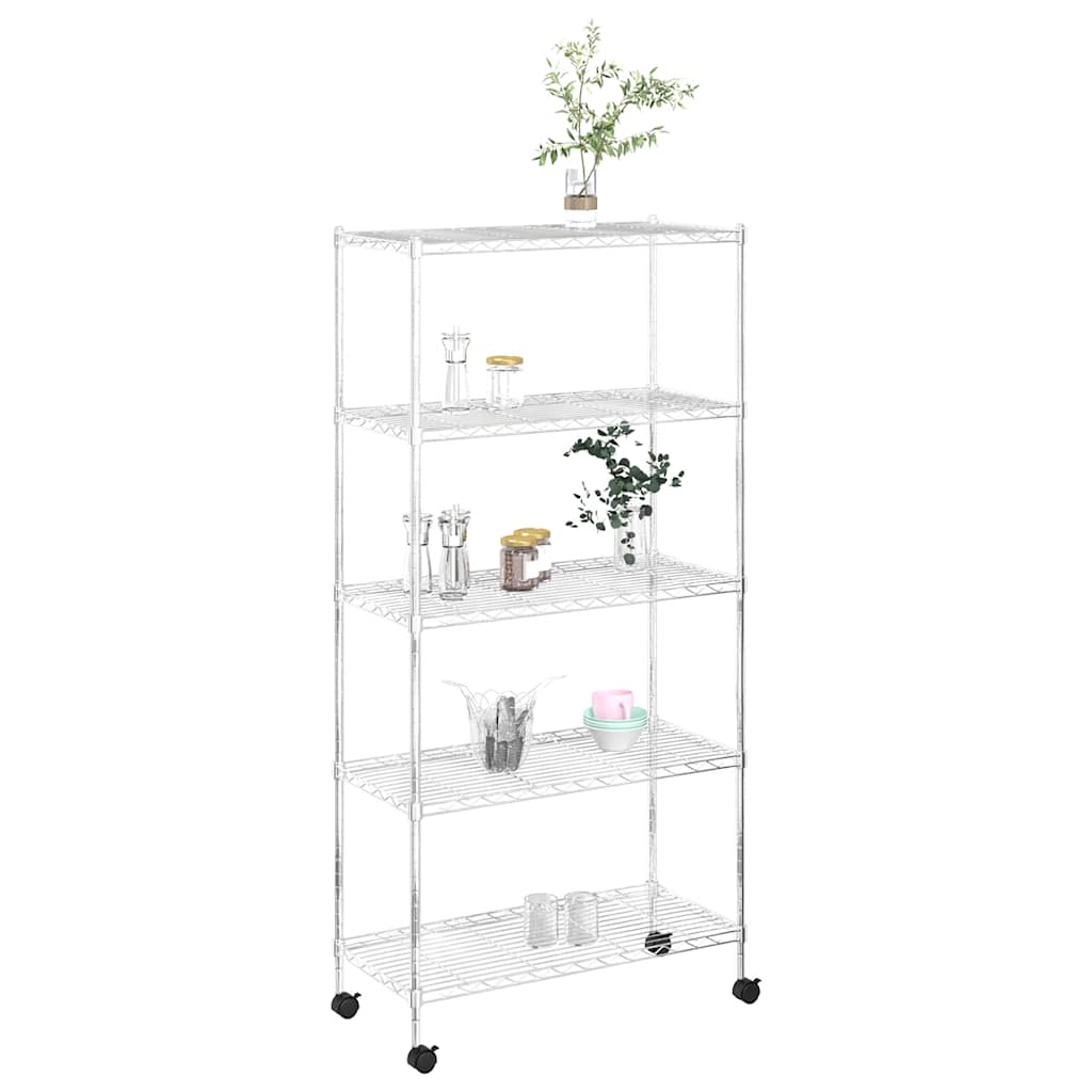 opbevaringsreol med 5 hylder og hjul 75x35x155 cm 250 kg krom